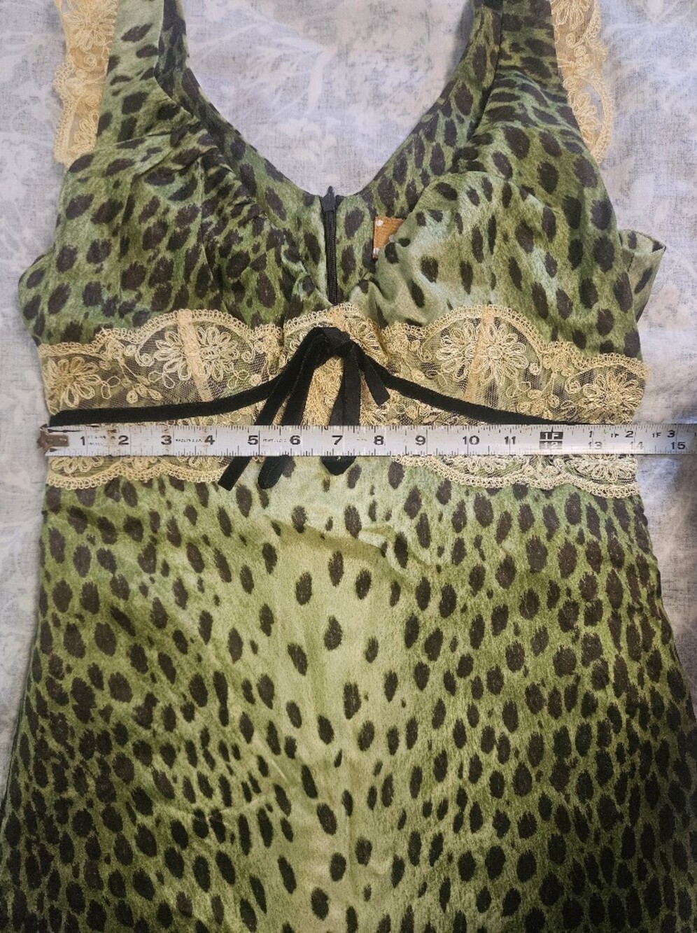 Rare Green Leopard Lace Y2k Witchy Practical Magic Italian Silk Vintage Dress - Picture 5 of 7